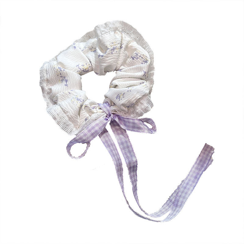 New lace-trimmed large intestine hair band, floral bow, ribbon, school-style hair tie, elegant fairy leather band hair accessory Item Picture