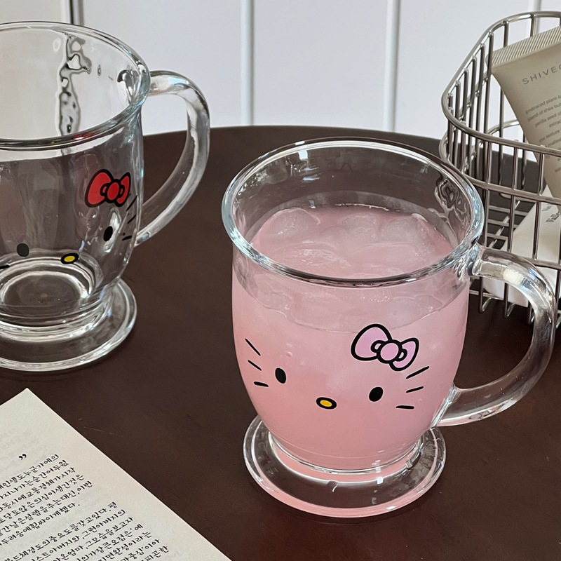 Cute KT glass cups with handles, Ins-style home coffee cups, milk water cups, and high appearance standards details Picture