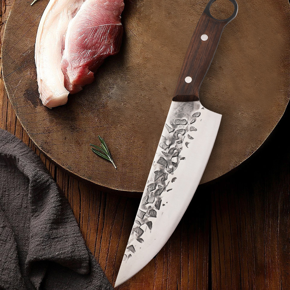 New type of pig slaughtering knife, hammer-textured forging boning knife, slaughtering knife, meat cutting knife, stainless steel sharp boning knife sleeve Specification drawing