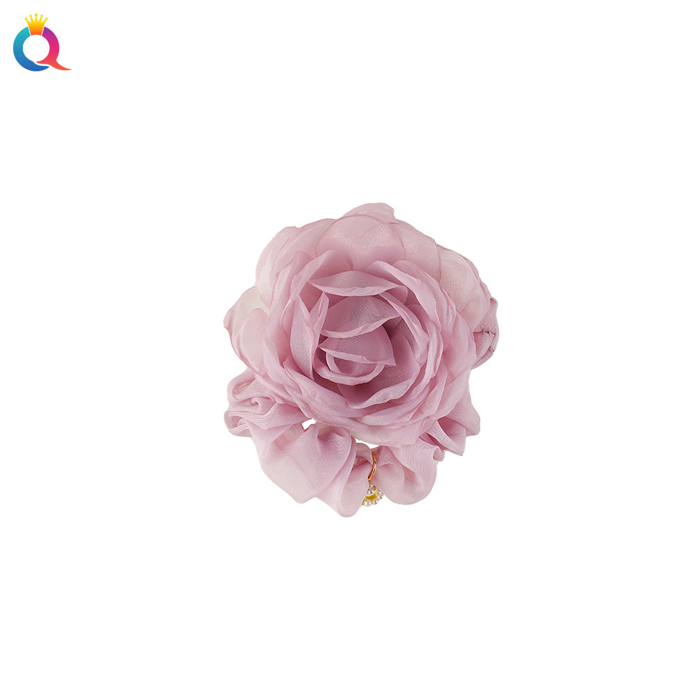Wholesale of Qiyue Xiaoxiangfeng Flower Large Intestine Hair Tie, Peony Hair flower, leather band hair tie, high-end braided hair tie accessories Item Picture