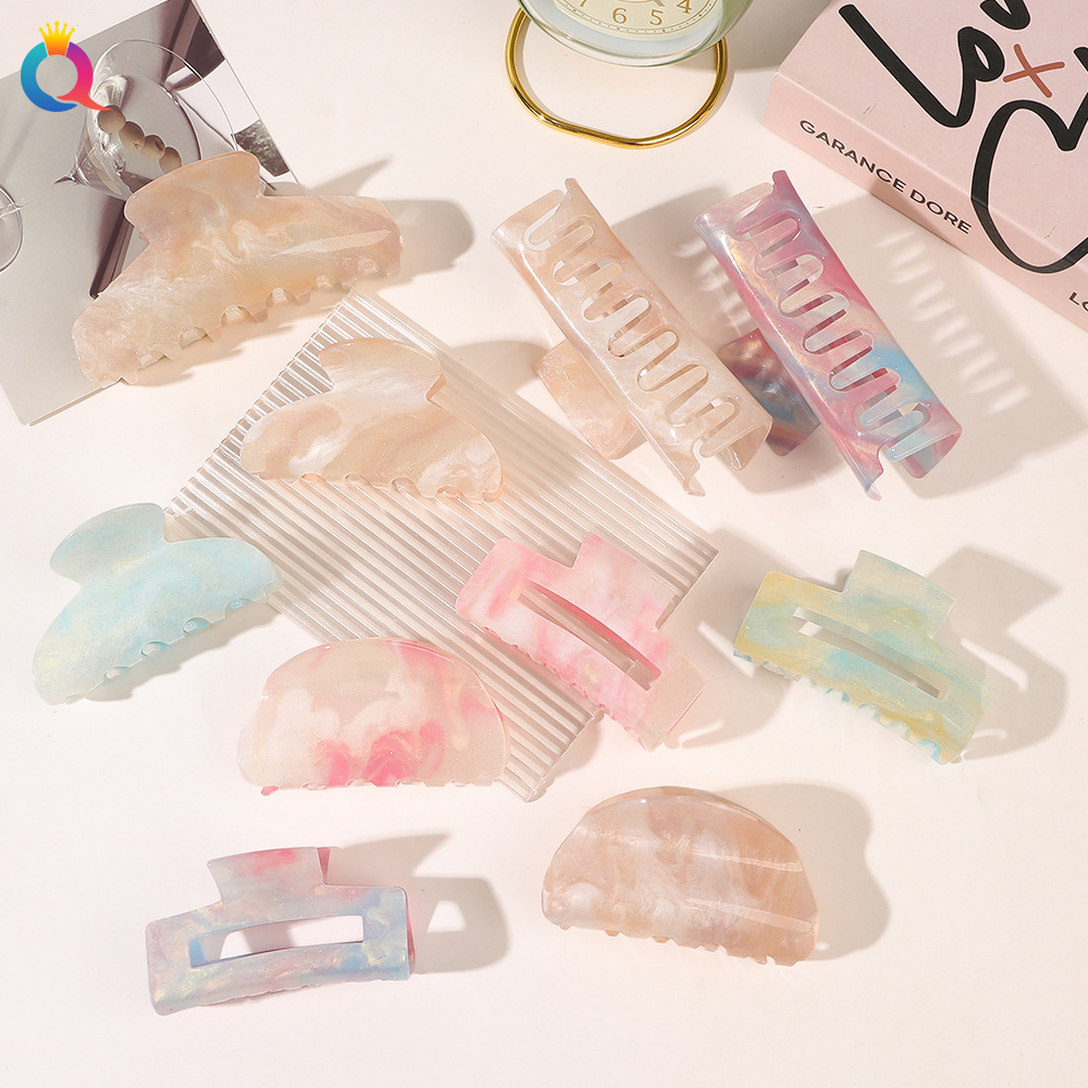 Qiyue Cross-border Acrylic starry Sky Grabber, fresh and clean back head plate hair clip, shark hair clip, hair grabber accessories wholesale full figure