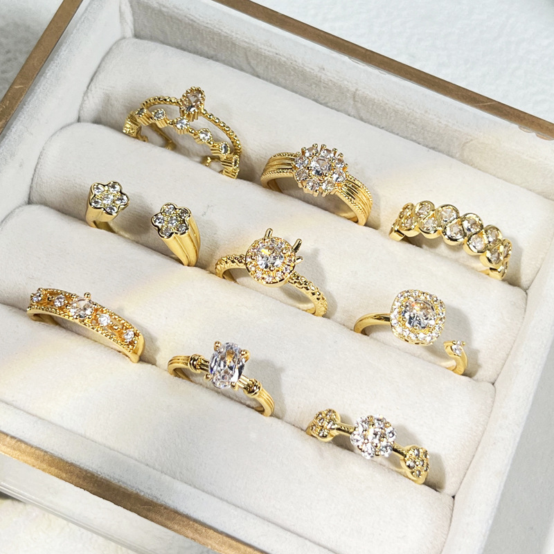 Old money style retro exquisite flower micro-inlaid fashionable rotatable geometric ring for women simple and niche stacked index finger ring Specification drawing