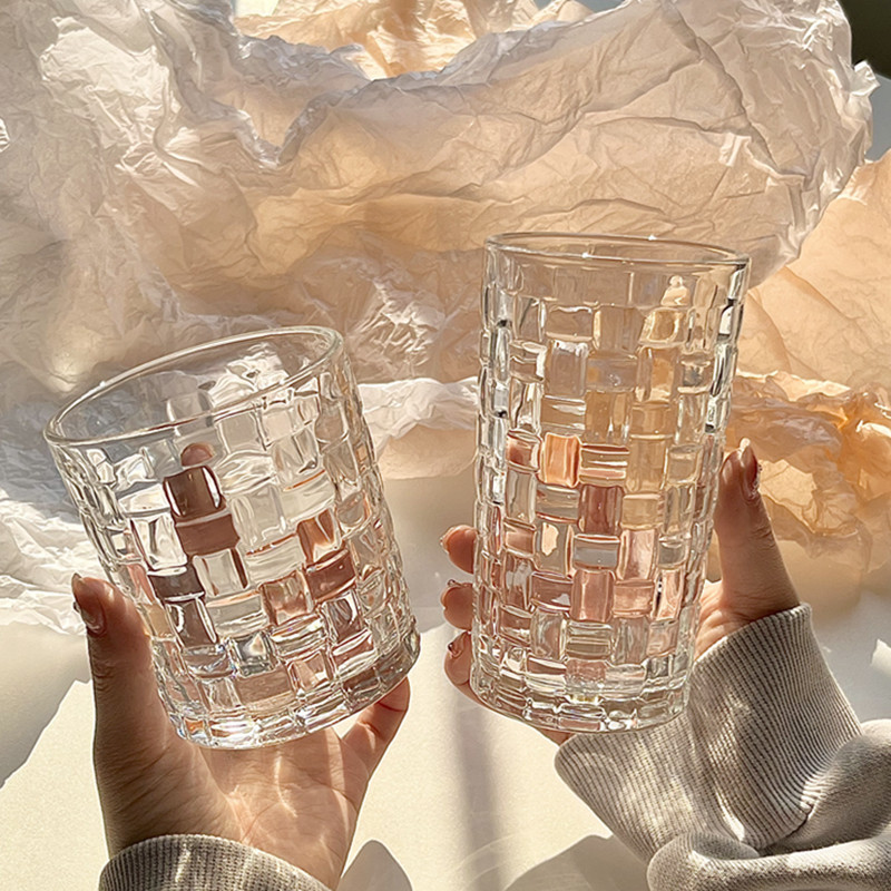 Woven glass cups, home relief water cups, juice coffee cold drink cups, INS style, fresh and forest-themed cups, the same style as bloggers full figure