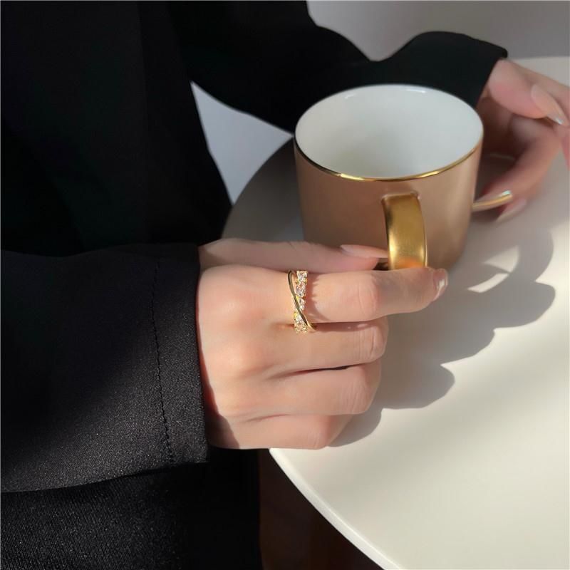 Zircon inlaid super shiny ins cold style ring for women, fashionable, individual, light luxury, high-end and individual index finger opening ring details Picture