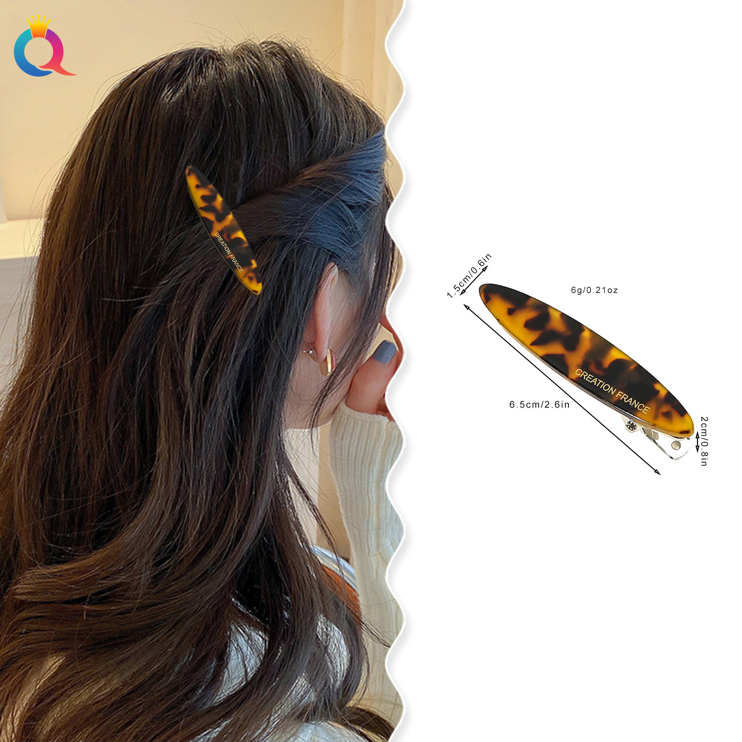 Qiyue Cross-border Acetic Acid small hair clips, oval duckbill clips, simple fringe side clips, high-end hair accessories and headwear wholesale details Picture
