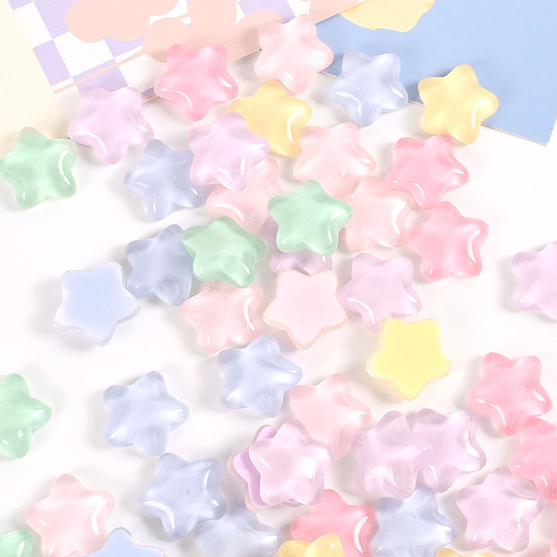 Fine flash ice-transparent five-angled candy-colored resin star accessories diy handmade cream glue jewelry mobile phone hair accessory materials Application Scenario