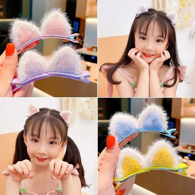 Super cute, sweet and adorable hair clips, children's fluffy cat ears, little girl hair clips, autumn and winter hair accessories, headwear and small accessories Specification drawing