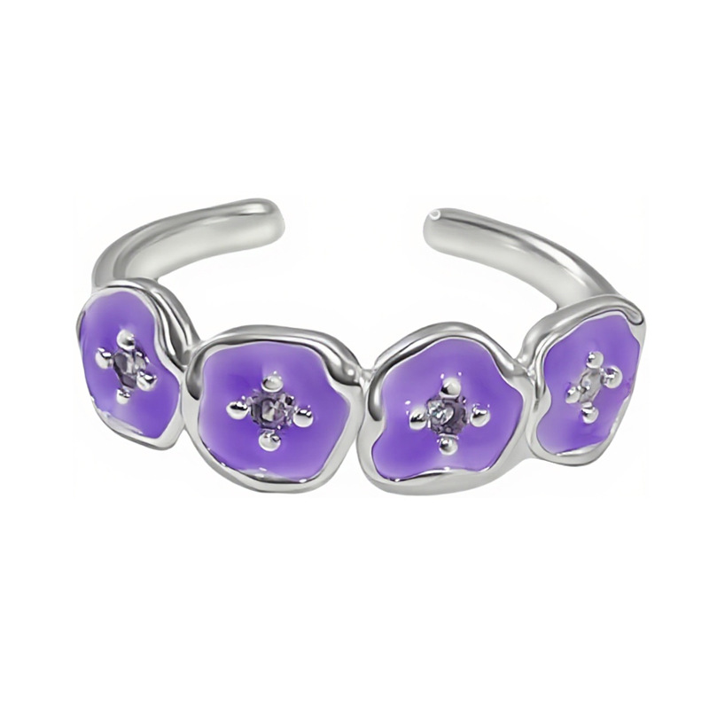 The purple flower sweet and cool open ring with an ethereal charm makes a girl look fairer. It's a unique, exquisite and versatile ring with a cold style Item Picture