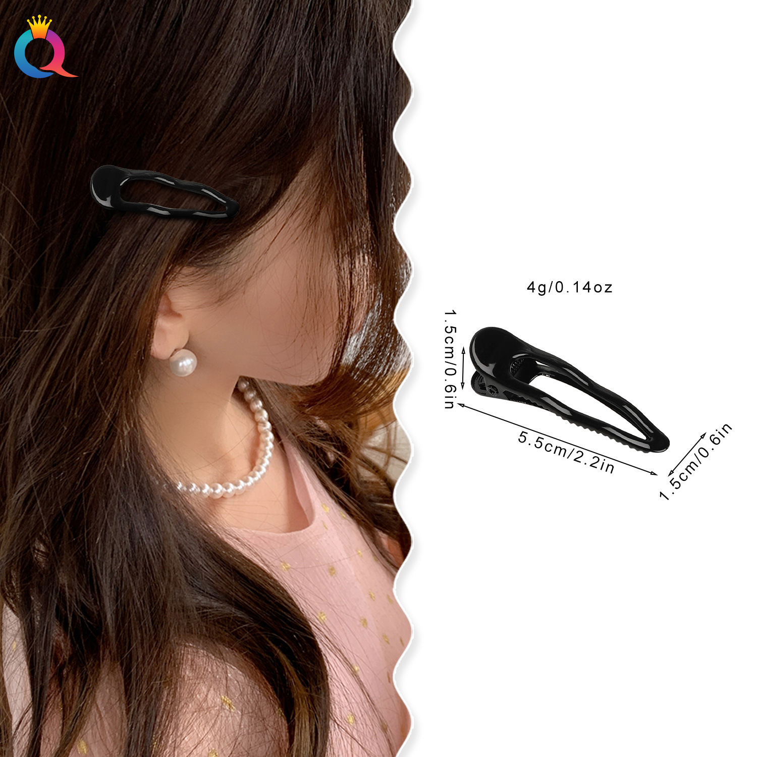 Qiyue ins metal duckbill clip, simple and cute for girls, side clip hair clip, versatile, broken hair bangs clip hair accessory wholesale details Picture