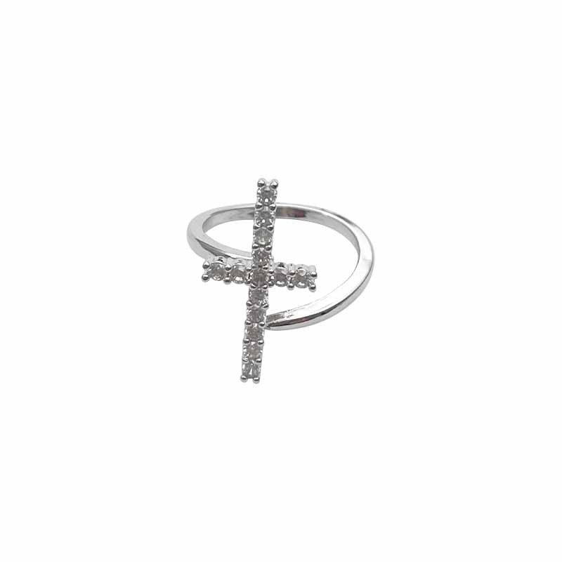 French gentle zircon cross open ring, a high-end ring with a cold and elegant feminine style, a personalized index finger ring trend Item Picture