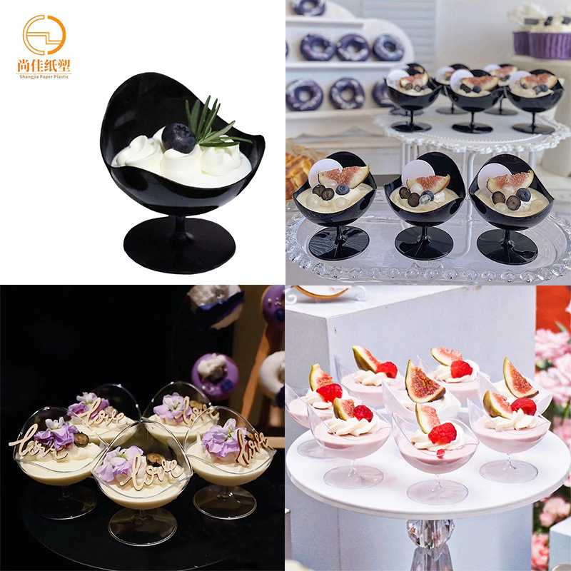 Plastic high-legged ice cream cake pudding yogurt cup, disposable transparent creative wedding dessert table mousse cup full figure