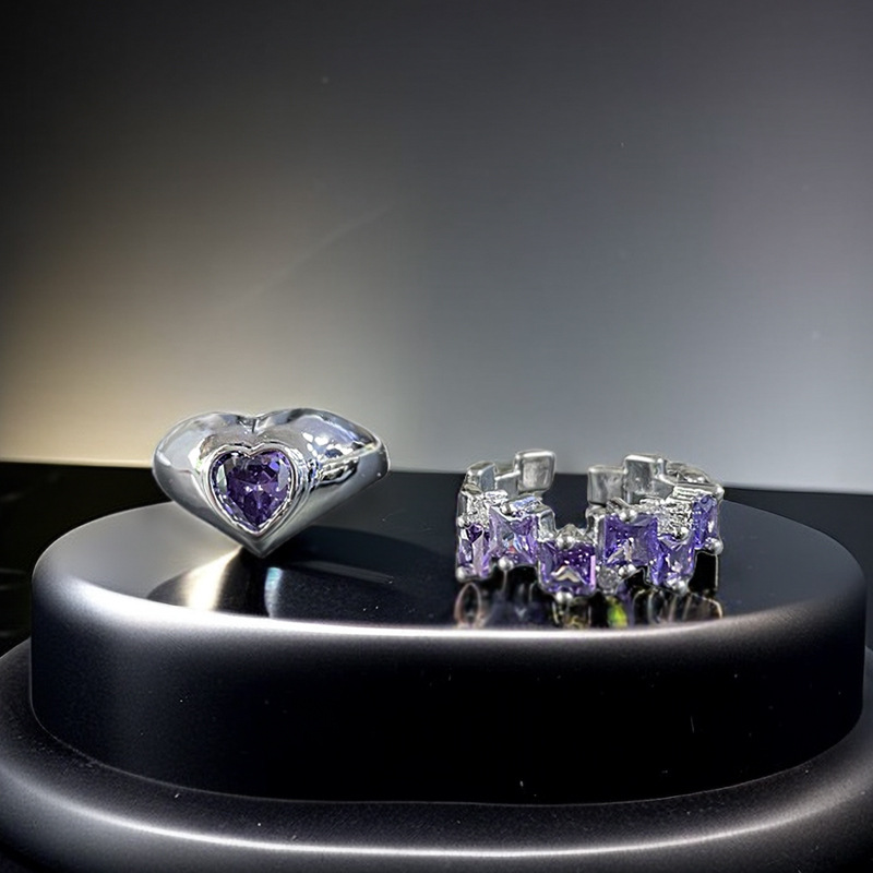 French sweet and cool style purple diamond zircon open ring for women's fashion, individuality, versatility and niche ins index finger ring trend details Picture