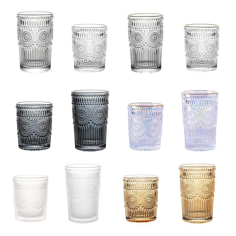 ins Noble embossed golden edge sunflower glass cup, makeup brush holder, desktop storage pen bucket, water cup, washing cup Application Scenario