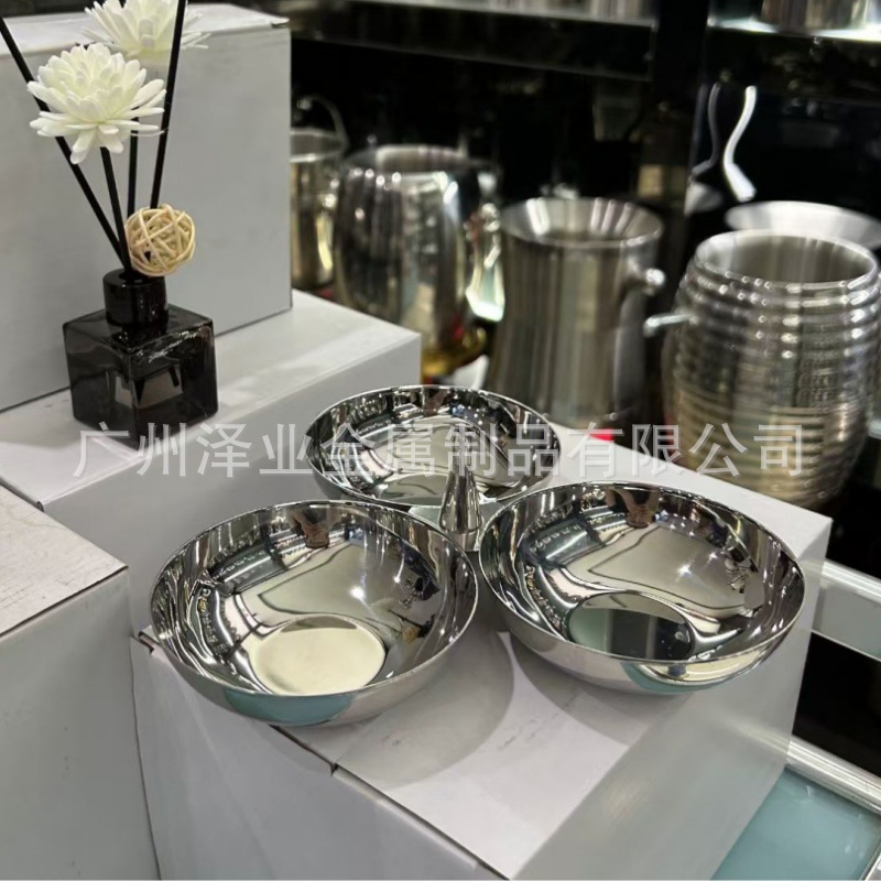 European-style 304 stainless steel three-head snack plate, creative tea and snack plate, restaurant coffee table, fruits, pastries, dried fruits, hand-held fruits Specification drawing