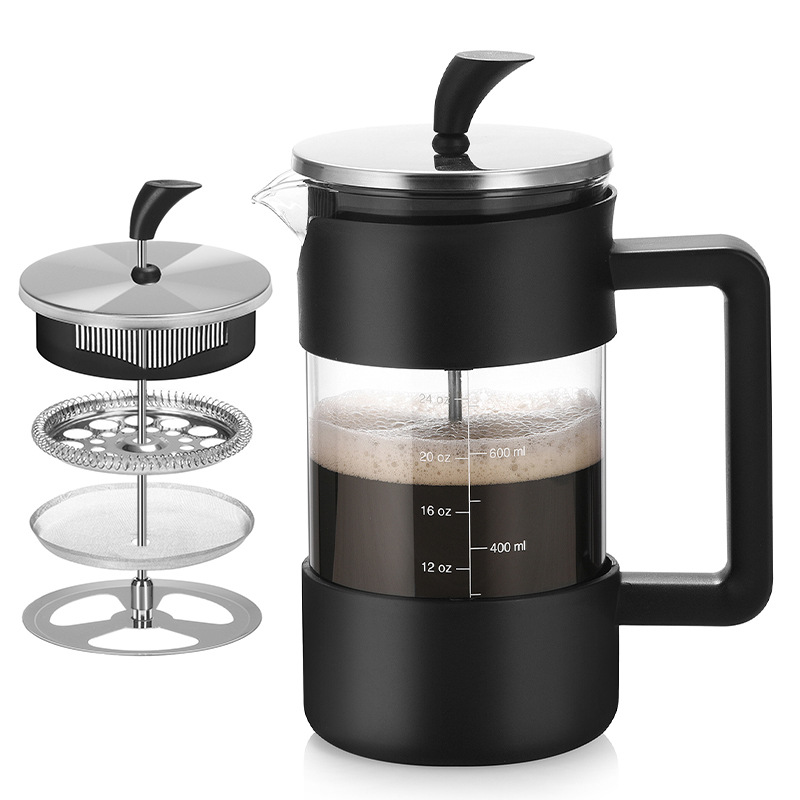 Wholesale French press coffee filter, French filter press, household tea infuser, cold brew coffee, hand-brewed glass coffee pot full figure