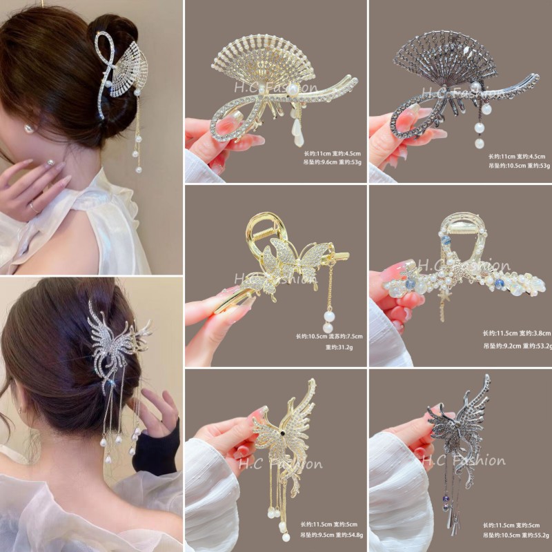 Internet-famous best-selling tassel claw clips, crystal diamond-encrusted tassel hair clips, ins fashion updo hair, shark clips, claw clips, hair accessories for women full figure