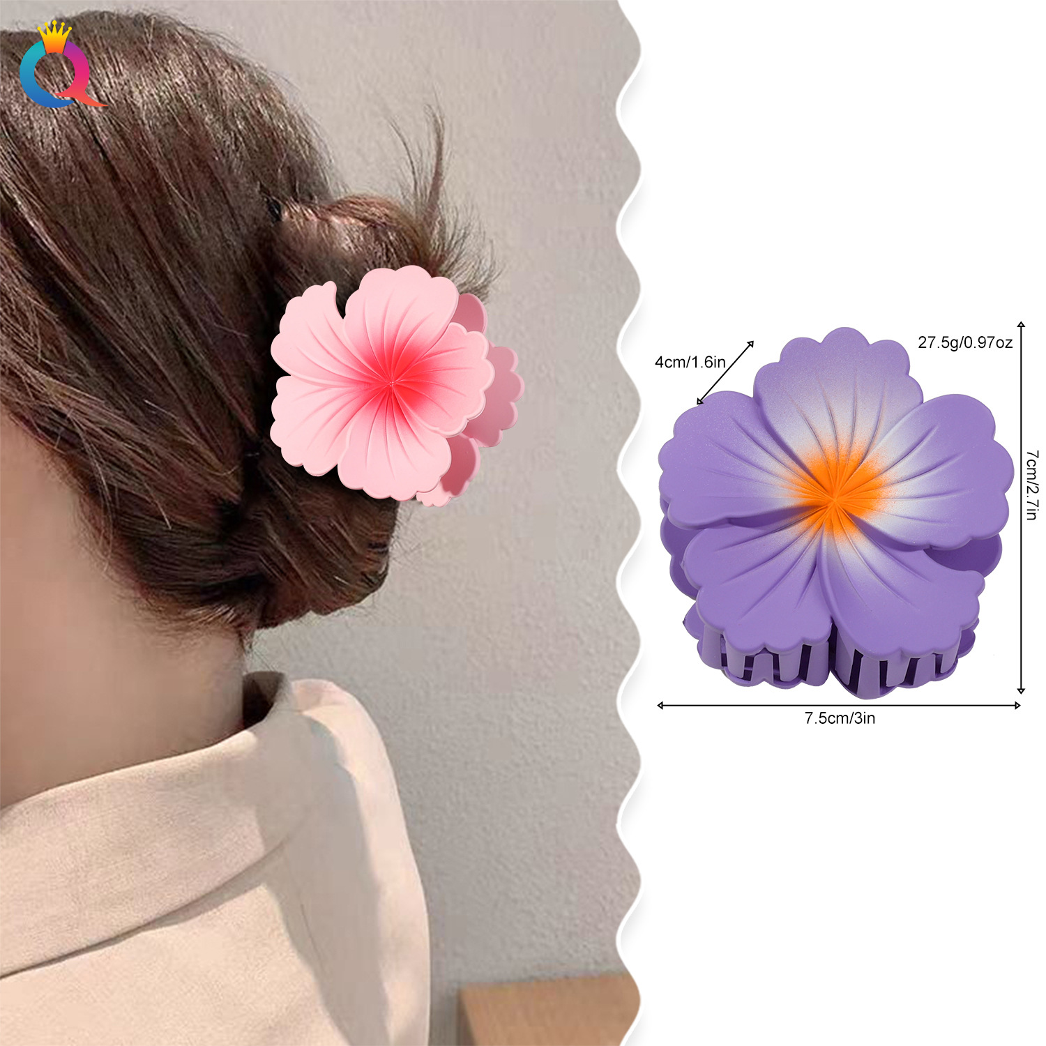 Qiyue Cross-border Amazon frosted heart-shaped hair clips for women, high-end seaside vacation grabber, updo, shark clip Specification drawing