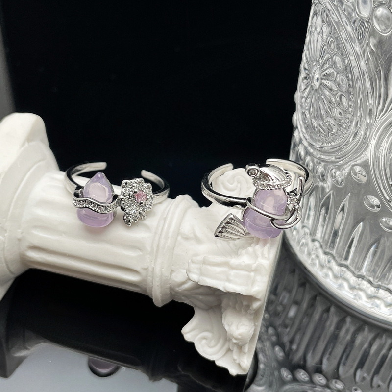 The new ice-transparent haze purple gourd open ring is feminine, lightweight, luxurious, sweet, cool and fashionable. It has a cold style and is trendy and niche full figure