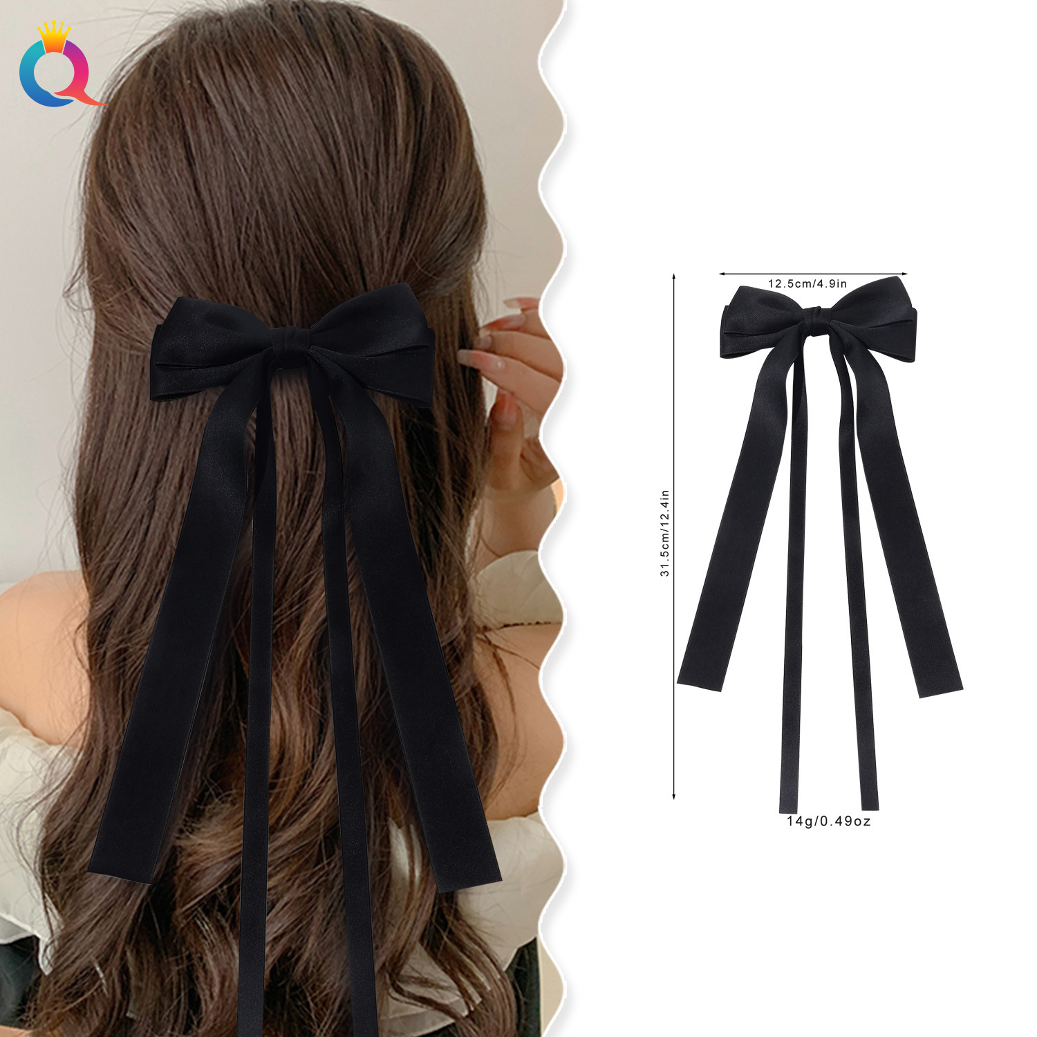 Qiyue Amazon Bow ribbon hair clips, simple and high-end Japanese and Korean style, back of the head hair clips and hair accessories wholesale details Picture