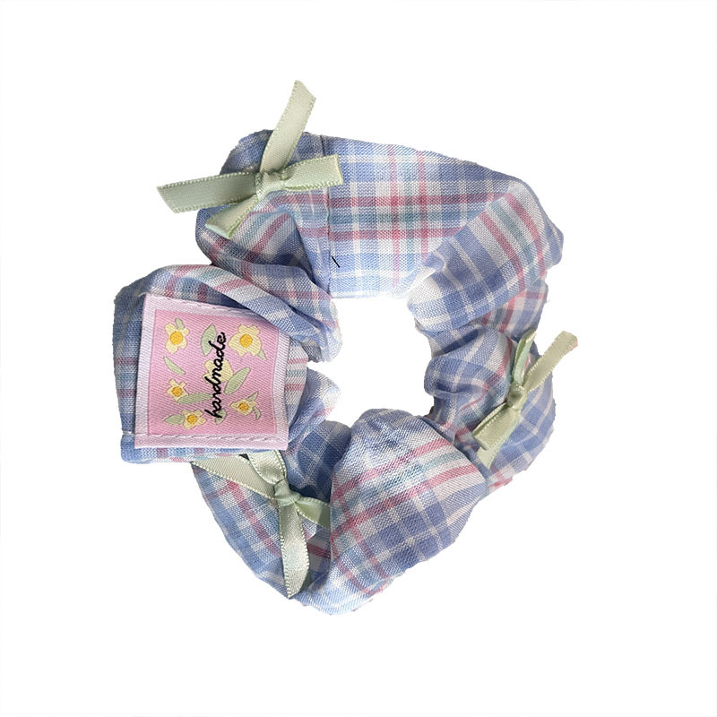 Summer Internet celebrity gentle Korean-style bow fabric large intestine circle check pattern elegant female hair band, ponytail hair tie hair accessory Item Picture