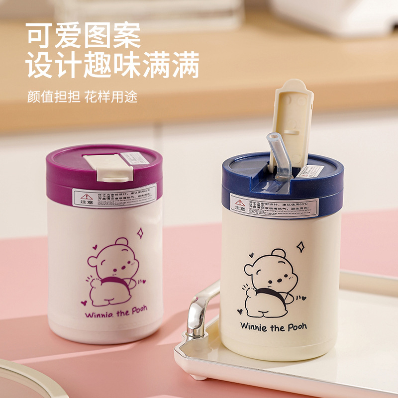 Wholesale of double-drink cartoon water cups, creative double-layer glass cups with LIDS, coffee cups, children's home and office straw cups details Picture