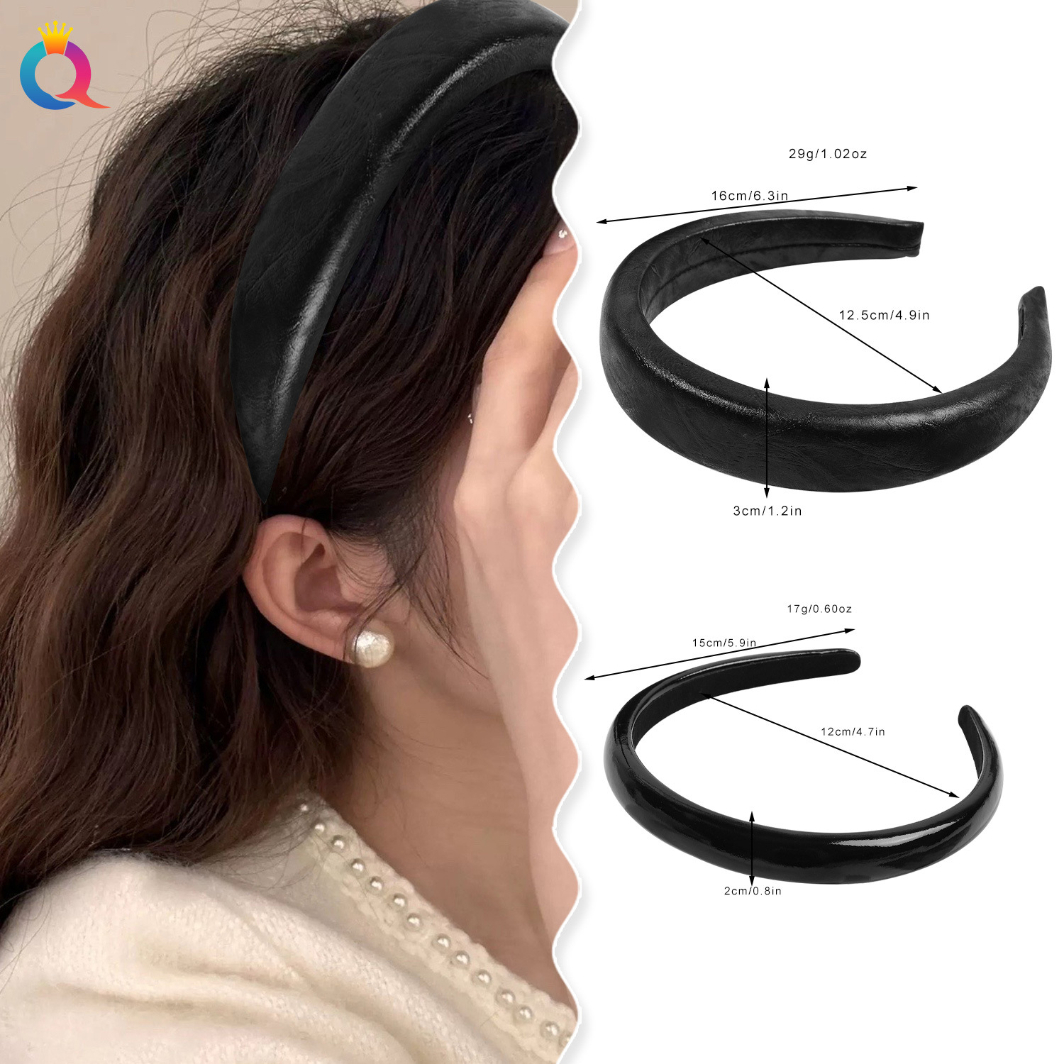 Qiyue Cross-border PU pleated hair Band, fashionable ins Hair lifting, face washing sponge, hair hole, simple women's headband, hair accessory batch details Picture