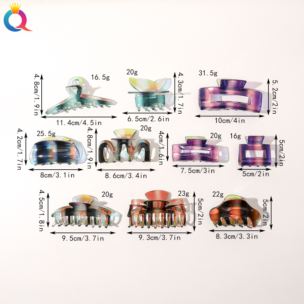 Qiyue Korean-style acetic acid hair clips, trendy and dazzling gradient color, back head updo hair clips, hairpins, shark clips headwear Application Scenario
