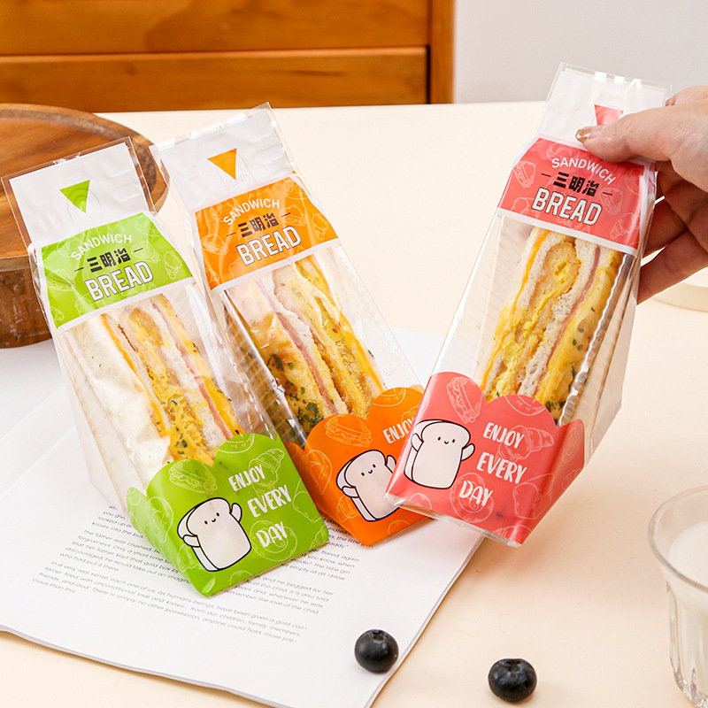 Easy-tear sandwich packaging bags, sandwich bags, transparent baking triangular cake and bread disposable packaging bags full figure
