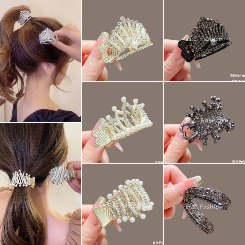 Pearl and diamond-encrusted high ponytail clip anti-collapse and fixation wonder. Ponytail clip, hair clip, women's summer bun head claw clip, hair clip full figure