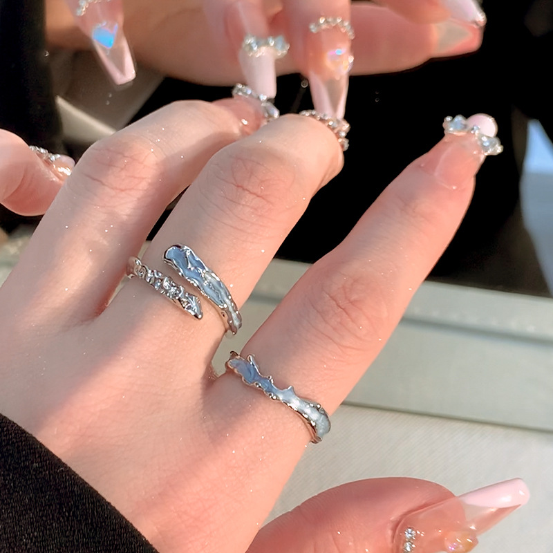 Liquid blue thorn personalized open ring, a fashionable and unique design for women, a cool index finger ring with a cold and trendy style on Instagram details Picture