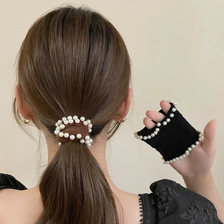 Pearl hair band, high-end Korean style, high ponytail hair tie, high elasticity hair tie band, seamless wrist strap for women details Picture