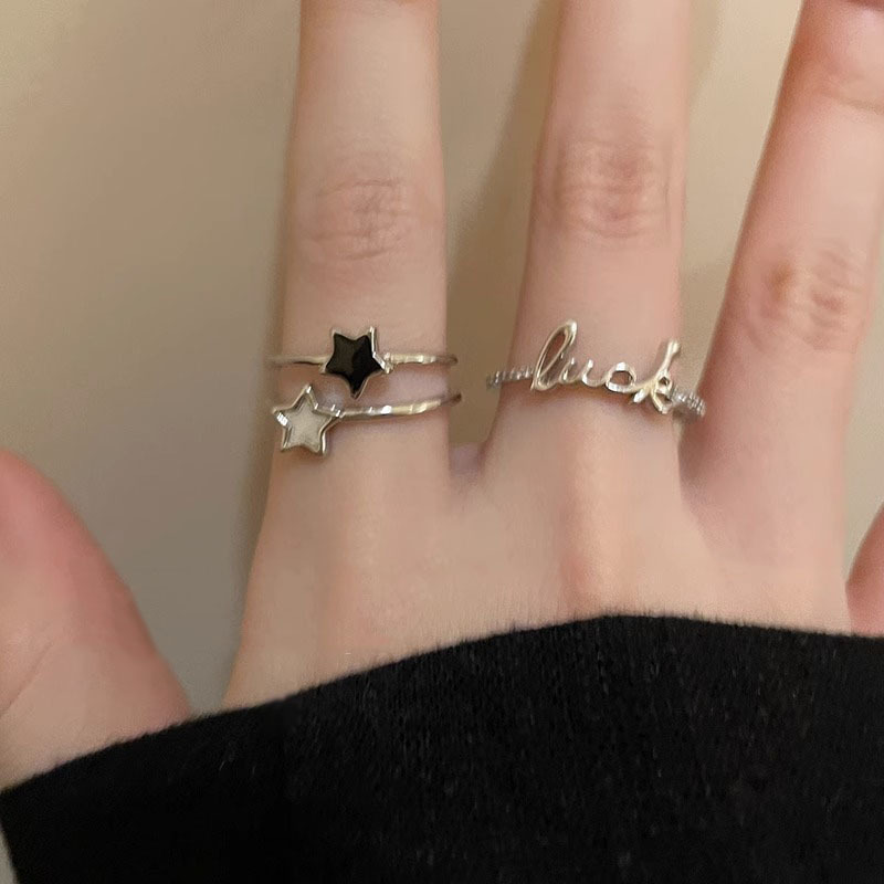 Lucky Star letter zircon ring for women, simple and cold style, niche design ring, fashionable and individual index finger ring details Picture