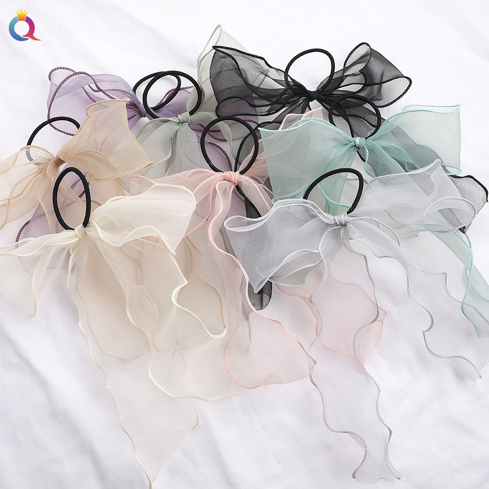Qiyue Japanese and Korean super fairy bow, Organza girl's ribbon hair band, hair accessory, popular light gauze hair band and hair rope full figure