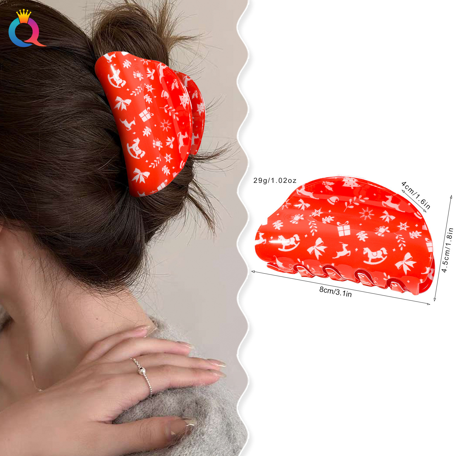 Qiyue Christmas semi-circular hair clips, European and American updo, PVC claw clips, shark clips, high-end festival hair accessories for women wholesale details Picture