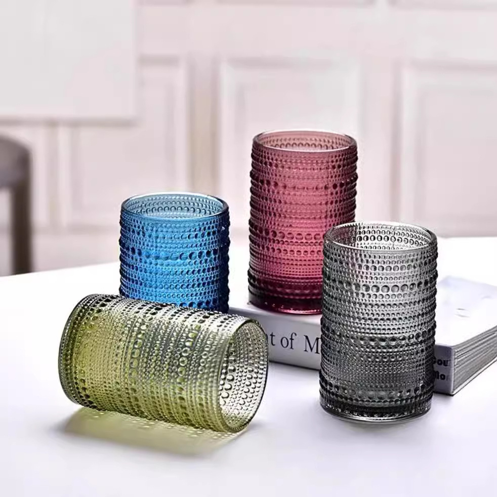 Relief colored beaded glass cups, hotel mouthwash cups, toiletry cups, juice cups, factory direct sales, retro drinking cups details Picture