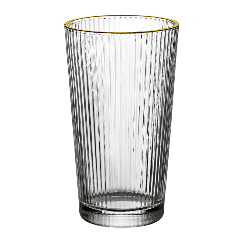 Simple vertical striped glass water cup, Japanese fine striped glass cup, home juice cup, beverage breakfast milk cup Item Picture
