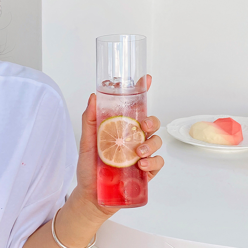 Thin, bottomless, raised straight glass cup, cocktail cup, long drinking cup, Colin cup, juice cup, extended straight water cup full figure