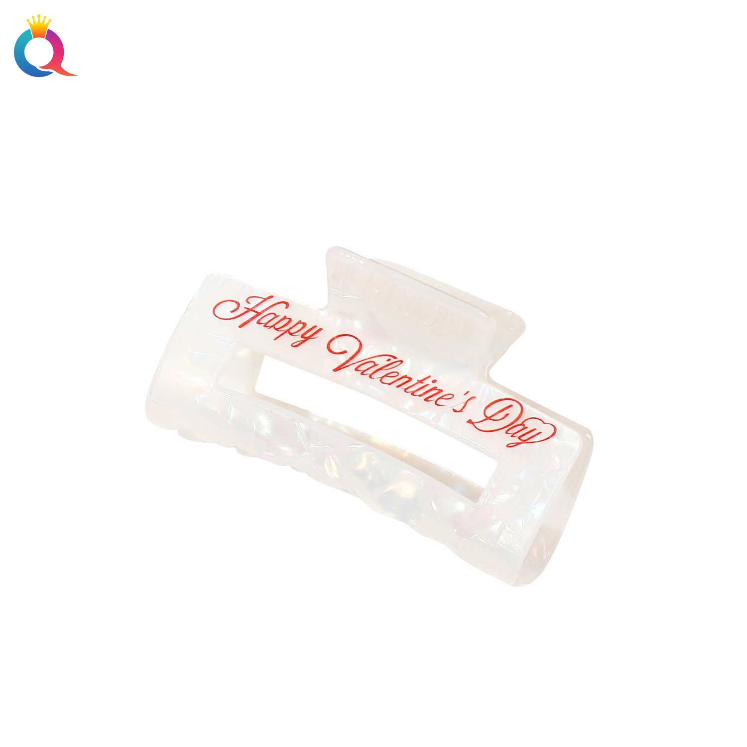 Qiyue Cross-border Valentine's Day hair clip, acetic acid shark clip, high-end style, updo, printed grab clip, sweet hair accessory wholesale Item Picture