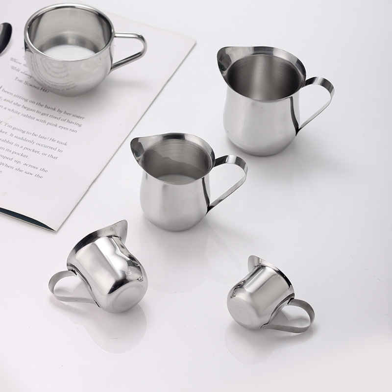 Stainless steel small milk cups, milk cups, coffee milk brewing cups, latte art small cups, pointed spouts, 3-ampoule milk cups, 90ml 4-piece set details Picture