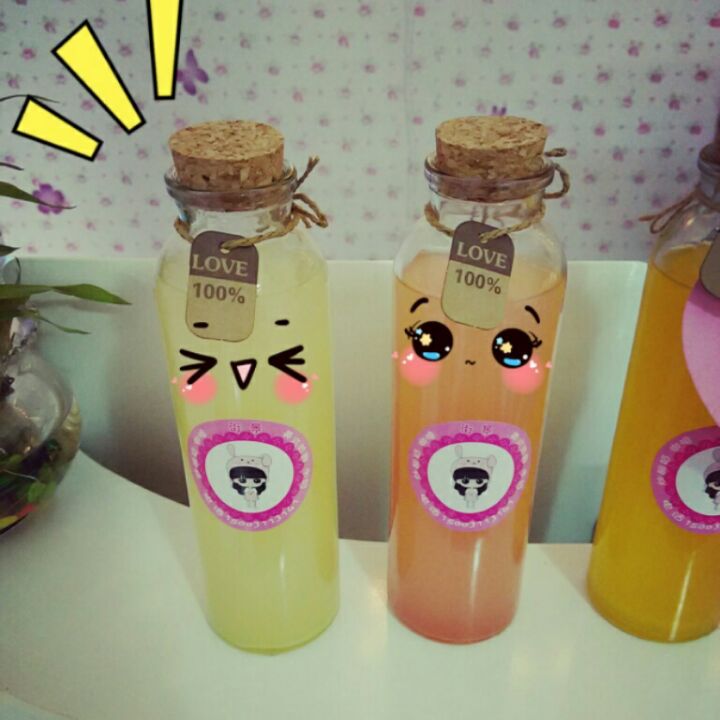Factory direct delivery: milk tea bottles, cold-brewed tea, glass beverage bottles, message bottles, flower tea bottles, wishing wooden stopper glass bottles Specification drawing