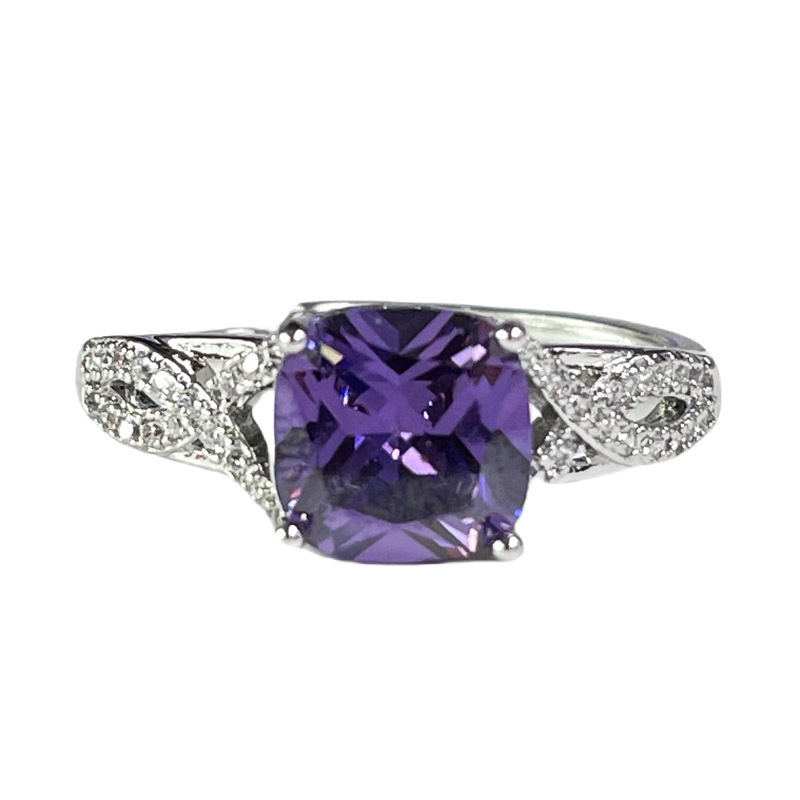 French light luxury sweet and cool purple diamond open ring for women on Instagram, cold style, high-end, exquisite and elegant, versatile ring trend Item Picture