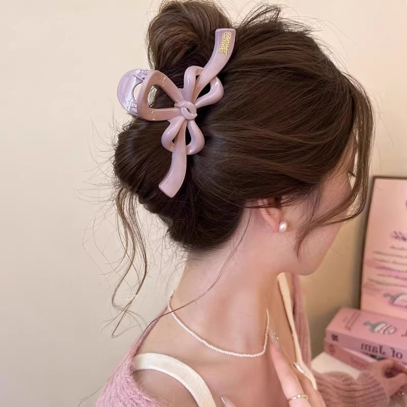 High-end bow hair clip, large shark clip, women's 2025 new style, back clip hair accessory details Picture