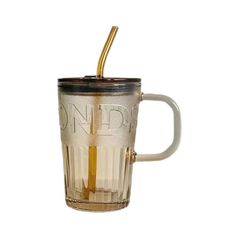 Wholesale of large-capacity, simple and personalized glass water cups with straws, thickened glass milk cups for boys and girls Item Picture
