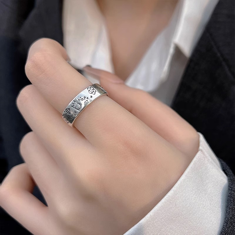 Graffiti niche design, high-end and light luxury open ring, women's personalized and fashionable open ring, simple ring, cool and trendy food ring full figure