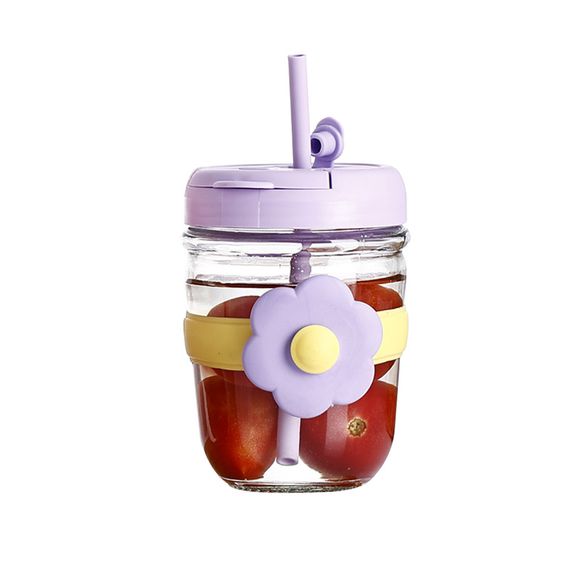 Wholesale of high-appeartion-level flower glass cups for girls with straws, portable cold brew portable flower tea cups and beverage cups Item Picture