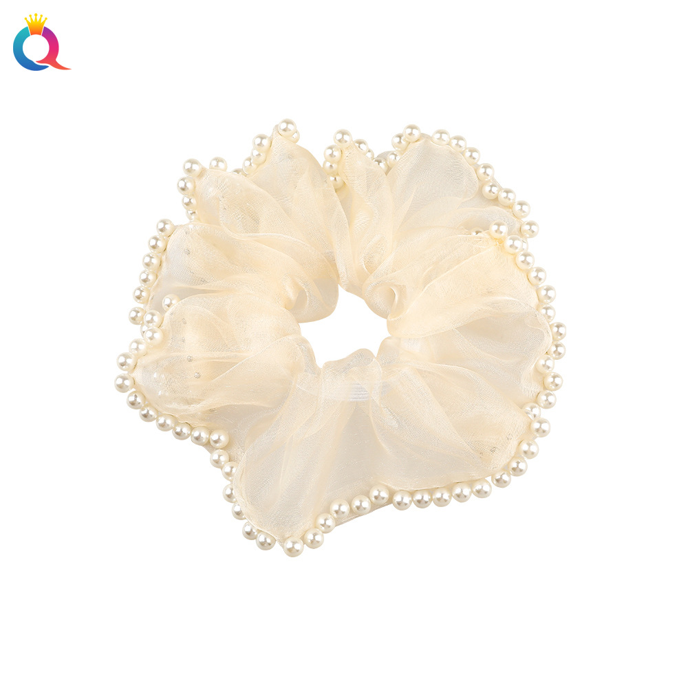 Qiyue Mesh Pearl Large Intestine Hair Band, Small chanel-style hair tie, High ponytail Large Intestine Hair Band wholesale Item Picture