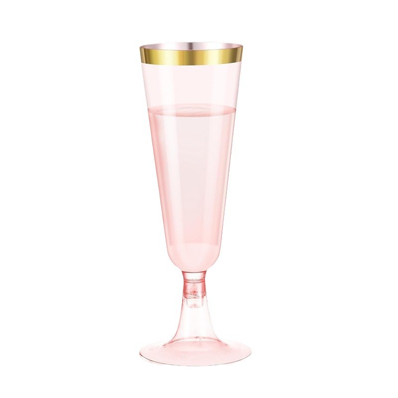 Cross-border exclusive supply of transparent plastic disposable champagne glasses, plastic highball glasses, golden-edge chicken-tail red wine glasses factory wholesale Item Picture