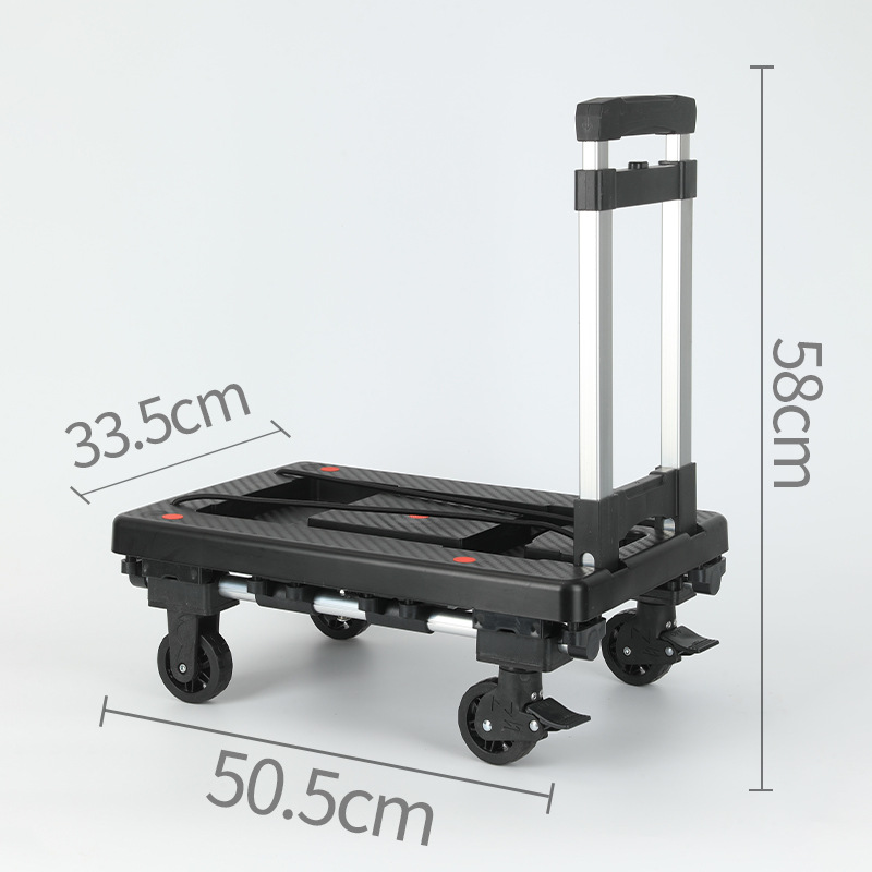 Folding hand-pulled cart, aluminum alloy portable household trolley, handling cart, small flatbed cart for carrying goods, silent small trolley undefined