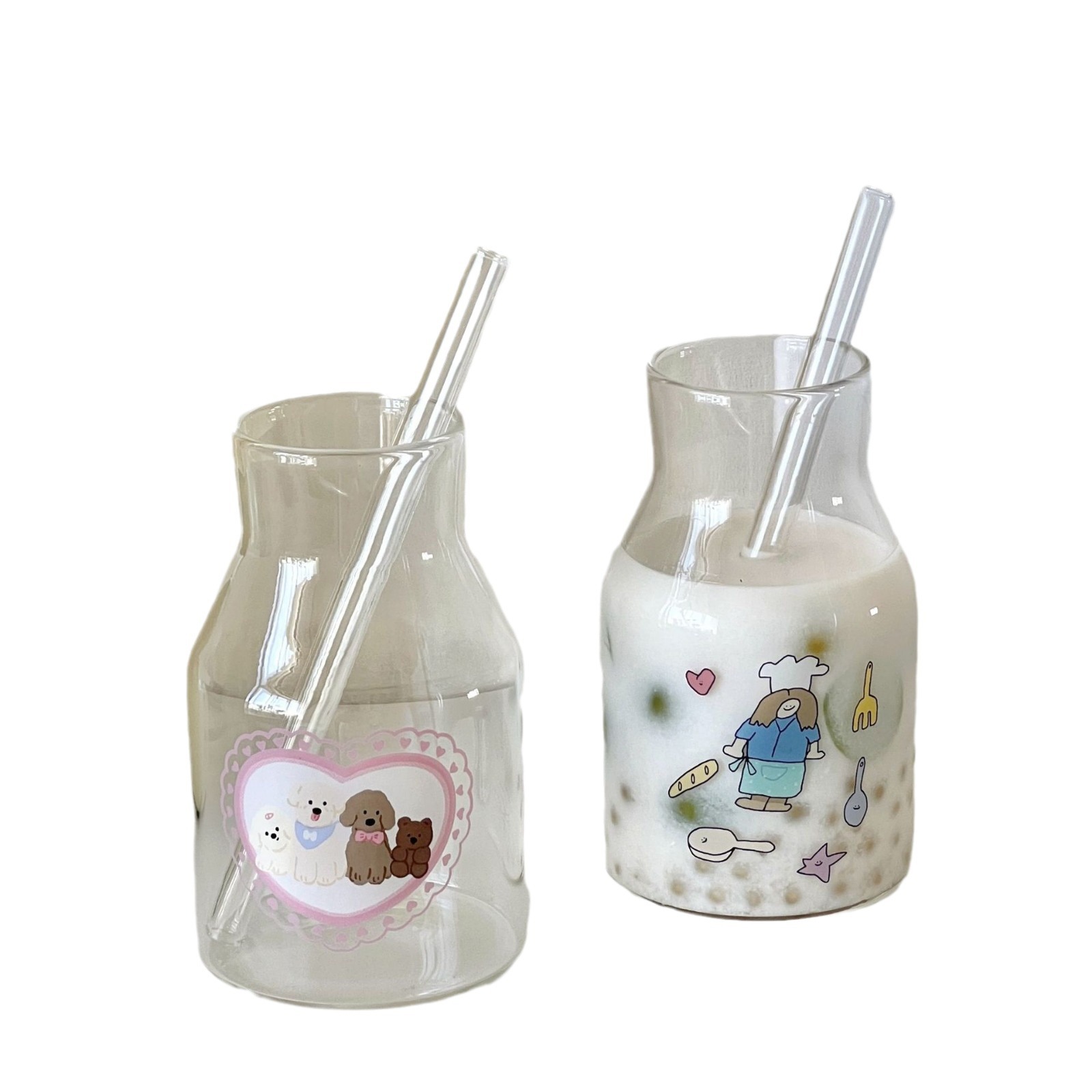 ins girlish heart glass cup, simple girls' juice cup, milk cup, coffee cup, cold brew glass bottle cup Item Picture