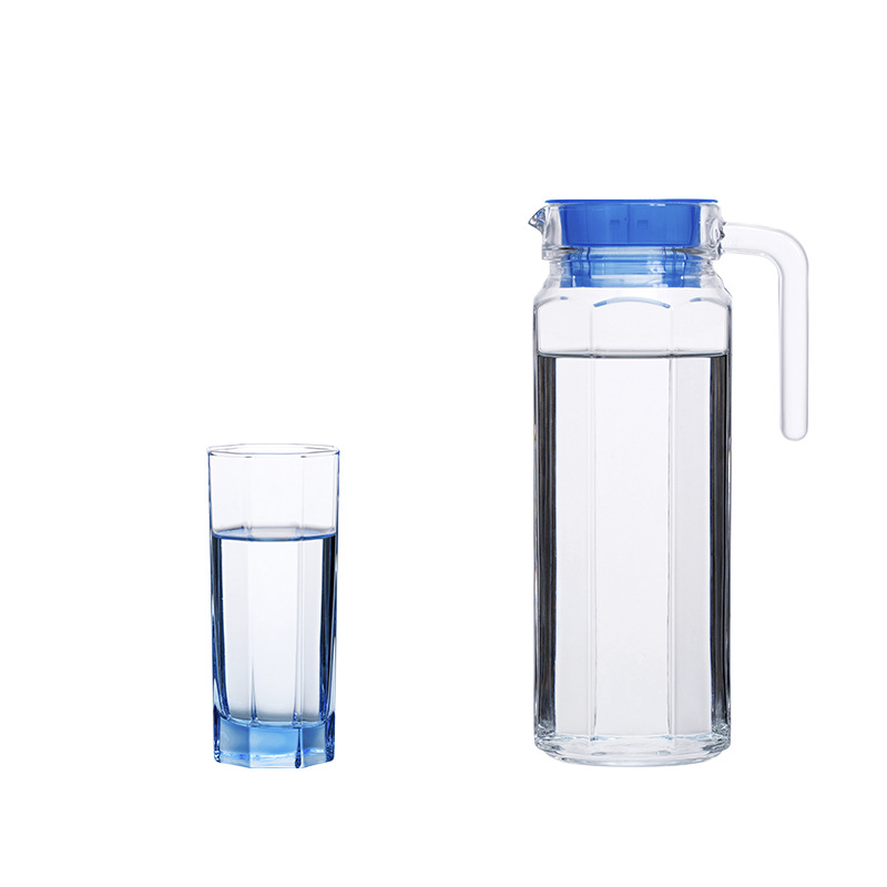 Large-capacity high-temperature resistant glass water bottle, household tea, juice and beverage cold water bottle, vertical pattern with lid tied pot, cold water bottle Item Picture